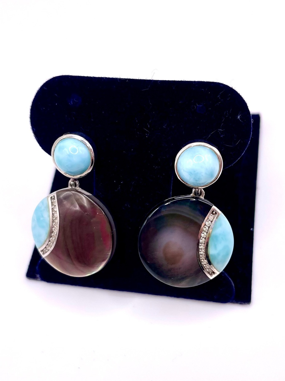 Marahlago Genuine Larimar and Black Mother of Pearl Earrings